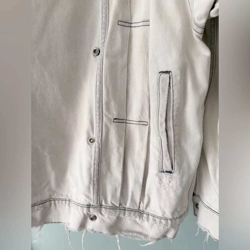 IRO Noumia Oversized Jacket Light Gray | Designer Denim Moto Jacket | Size 38 - Picture 4 of 6